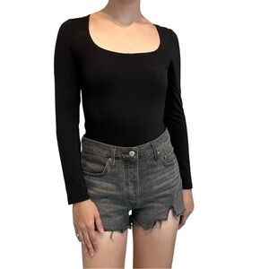House of Harlow 1960 Long Sleeve Bodysuit Black Square Neck Scoop Size Small